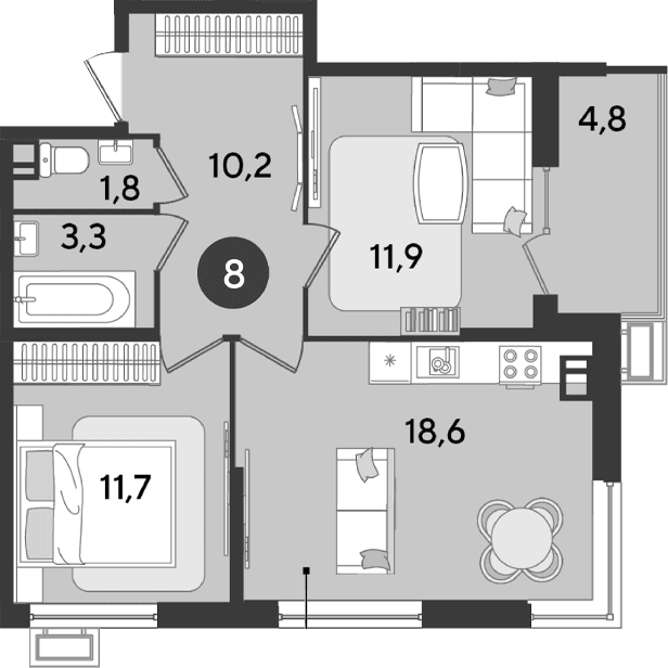 Продается 2-комн. квартира, 57.5 м²