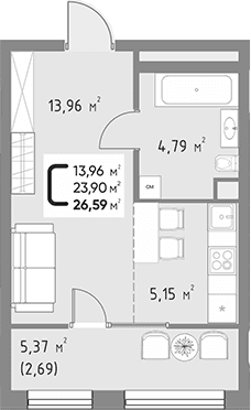 Продается 1-комн. квартира, 23.9 м²