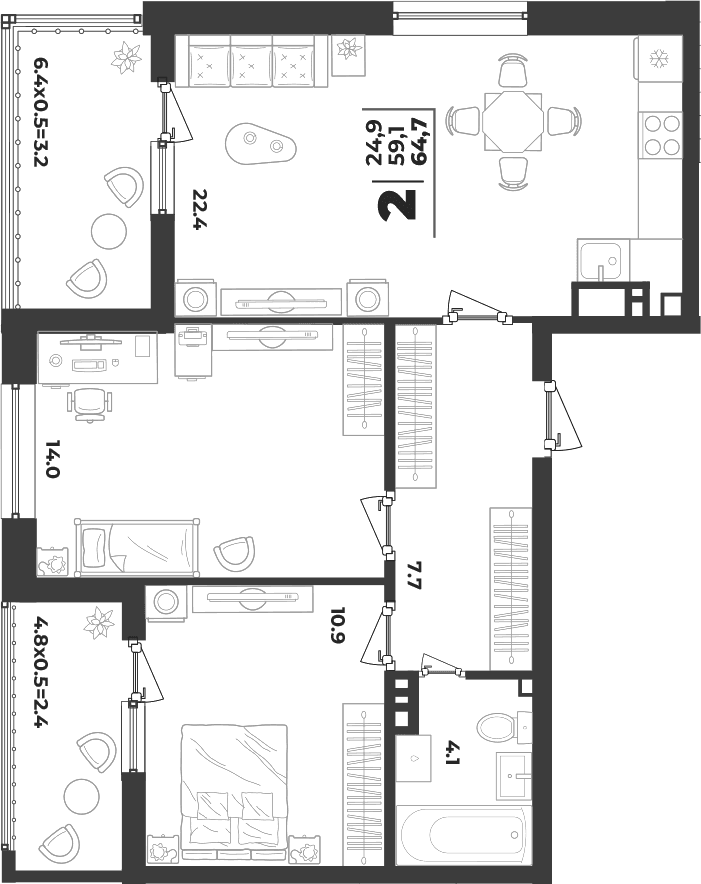 Продается 2-комн. квартира, 59.1 м²