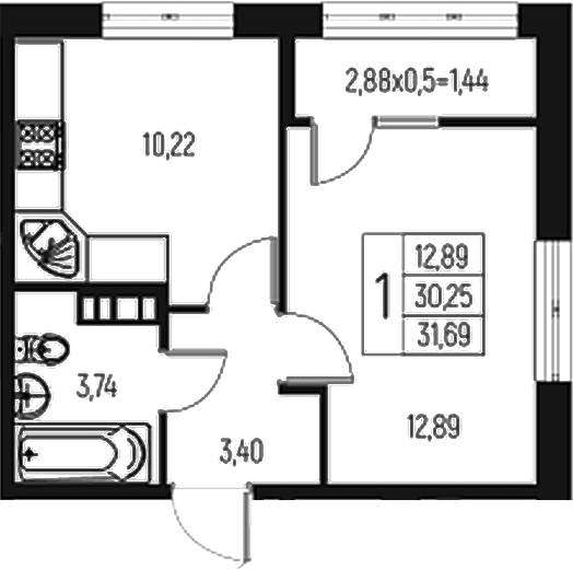 Продается 1-комн. квартира, 30.25 м²