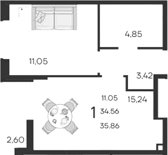 Продается 1-комн. квартира, 34.56 м²