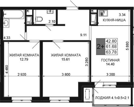 Продается 3-комн. квартира, 61.68 м²