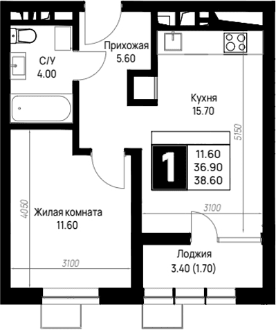 Продается 1-комн. квартира, 36.9 м²