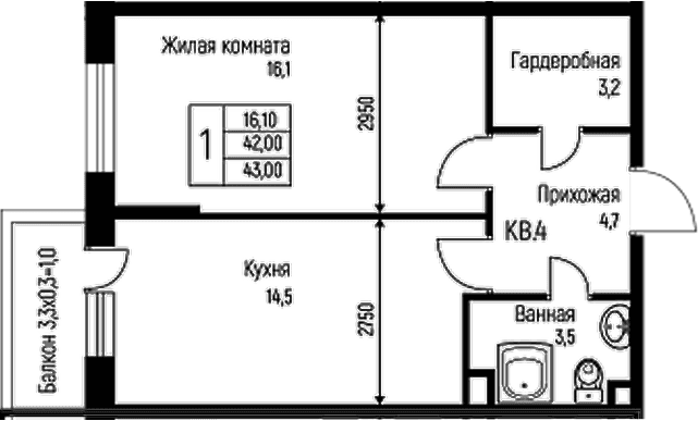 Продается 1-комн. квартира, 42 м²