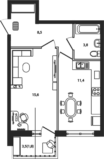 Продается 1-комн. квартира, 39.3 м²