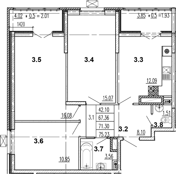 Продается 3-комн. квартира, 63.94 м²