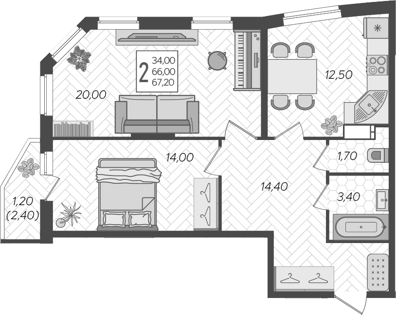 Продается 2-комн. квартира, 66 м²
