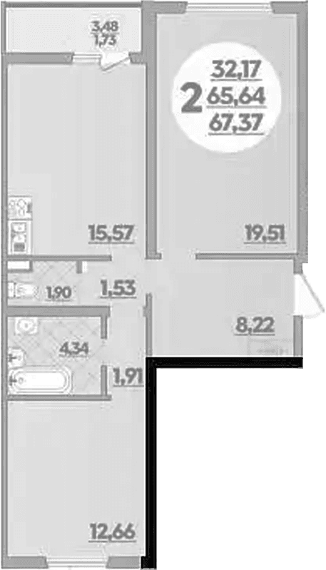 Продается 2-комн. квартира, 65.64 м²