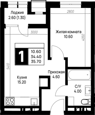 Продается 1-комн. квартира, 34.4 м²