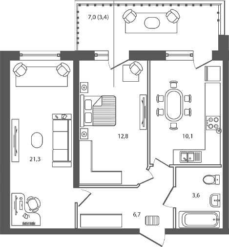 Продается 2-комн. квартира, 54.6 м²