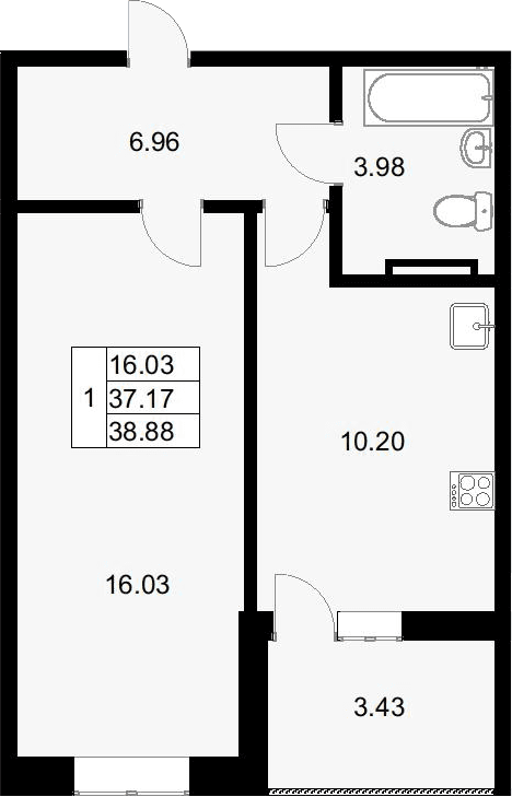 Продается 1-комн. квартира, 36.88 м²
