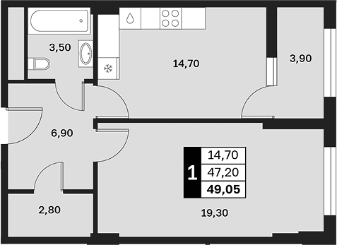 Продается 1-комн. квартира, 47.2 м²
