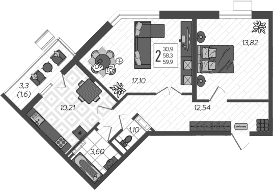 Продается 2-комн. квартира, 58.3 м²