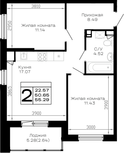 Продается 2-комн. квартира, 52.65 м²
