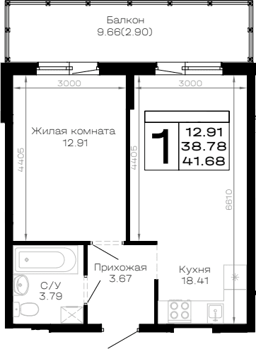 Продается 1-комн. квартира, 38.78 м²
