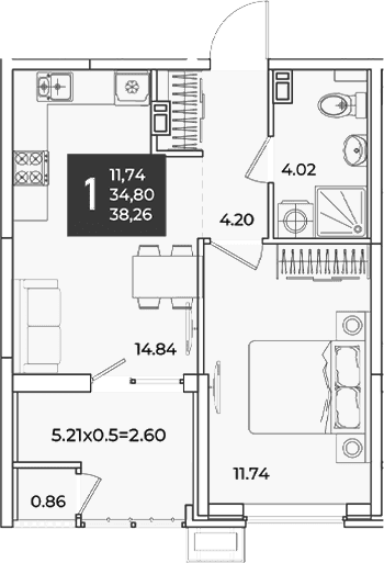 Продается 1-комн. квартира, 34.8 м²