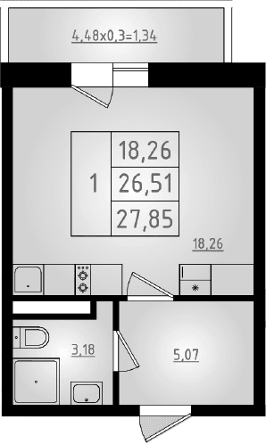 Продается 1-комн. квартира, 26.51 м²