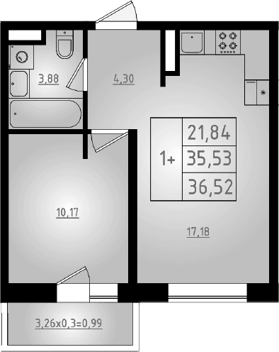 Продается 2-комн. квартира, 35.53 м²