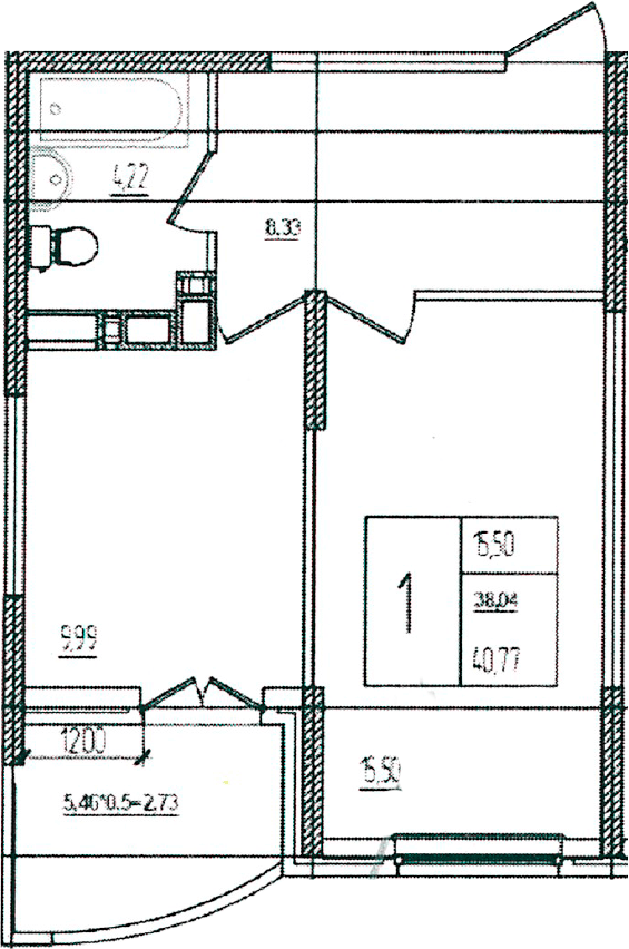 Продается 1-комн. квартира, 38.04 м²