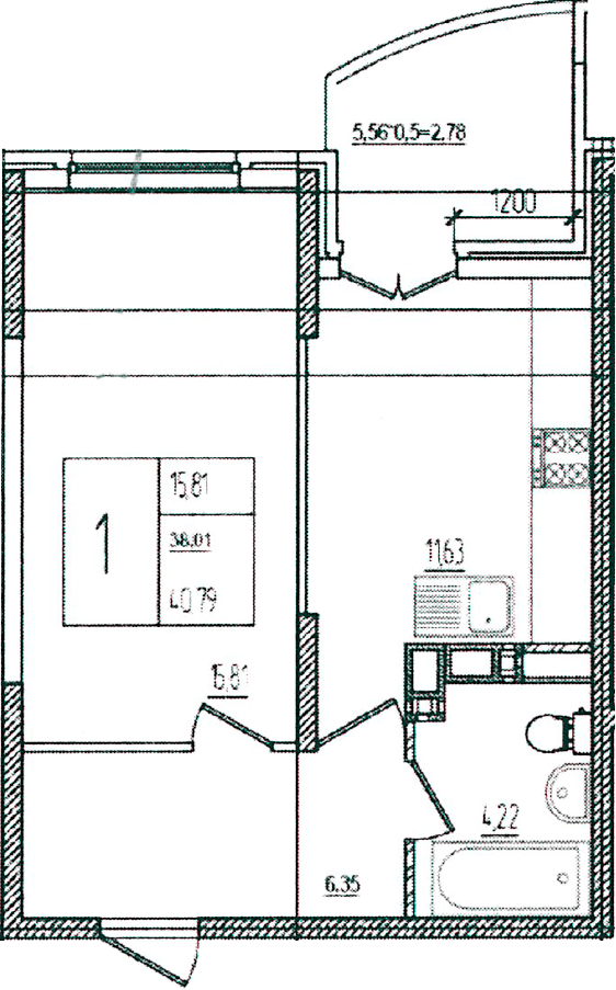 Продается 1-комн. квартира, 38.01 м²