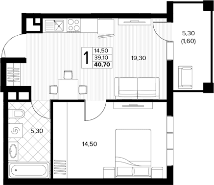 Продается 1-комн. квартира, 39.1 м²