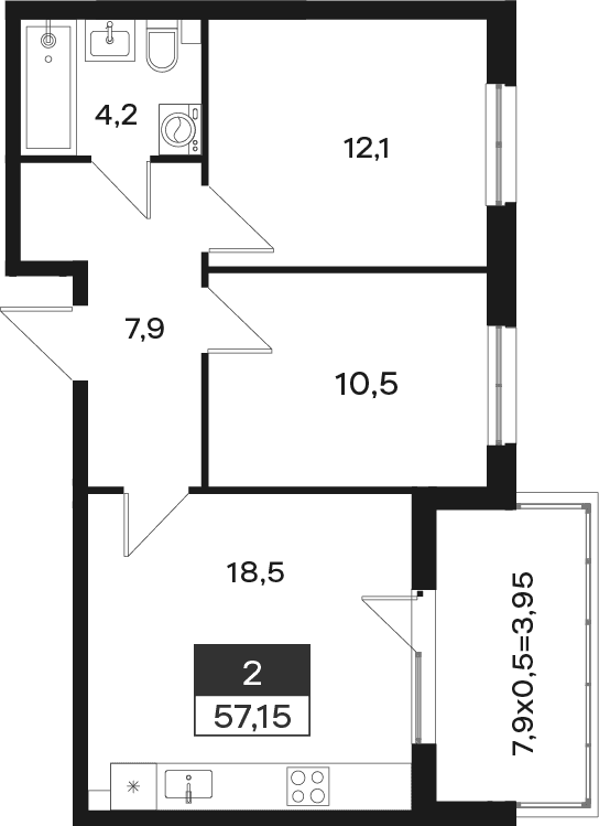Продается 2-комн. квартира, 53.2 м²
