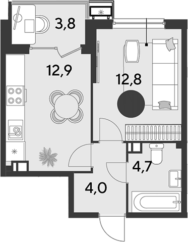 Продается 1-комн. квартира, 34.4 м²