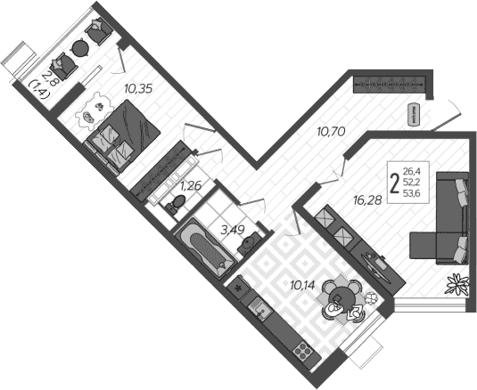 Продается 2-комн. квартира, 52.2 м²