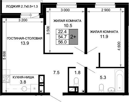 Продается 3-комн. квартира, 54.7 м²