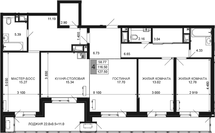 Продается 5-комн. квартира, 116.5 м²