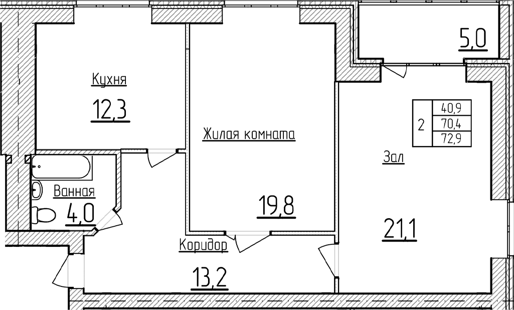 Продается 2-комн. квартира, 70.4 м²