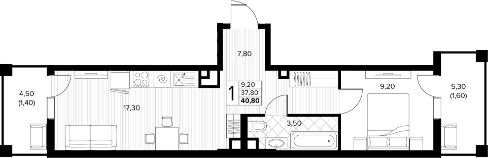 Продается 1-комн. квартира, 37.8 м²