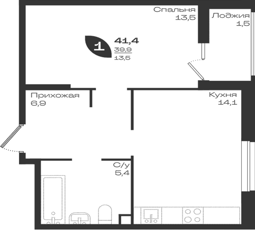 Продается 1-комн. квартира, 39.9 м²