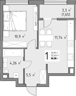 Продается 1-комн. квартира, 32.4 м²