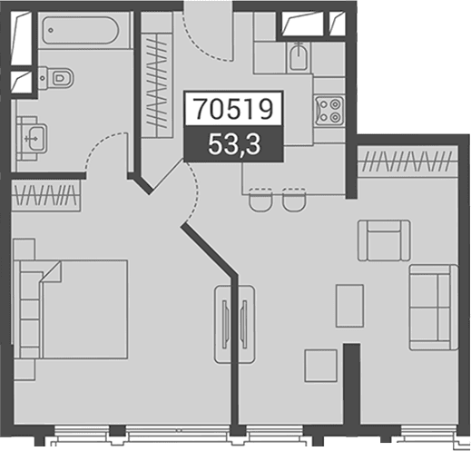 Продается 1-комн. квартира, 53.3 м²