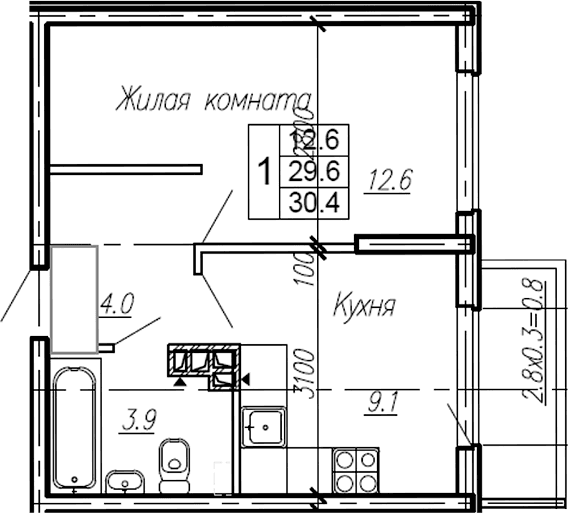 Продается 1-комн. квартира, 29.6 м²