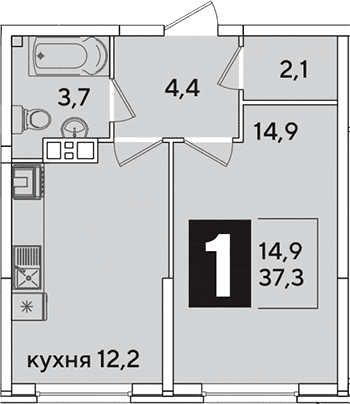 Продается 1-комн. квартира, 37.3 м²