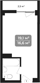 Продается 1-комн. квартира, 19.1 м²