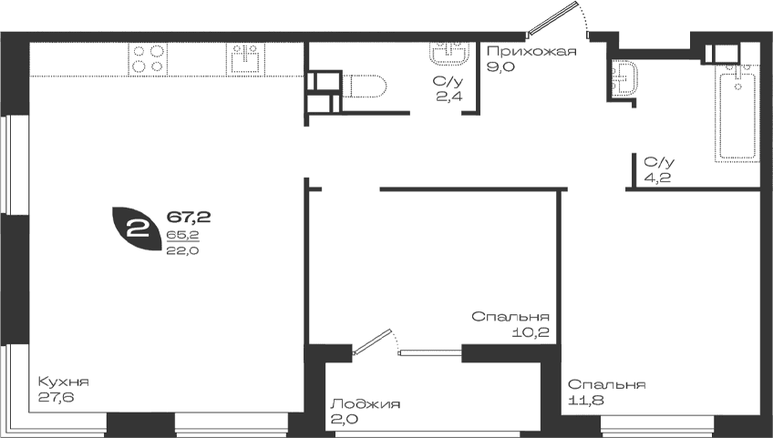 Продается 2-комн. квартира, 65.2 м²
