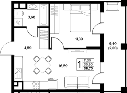 Продается 1-комн. квартира, 35.9 м²
