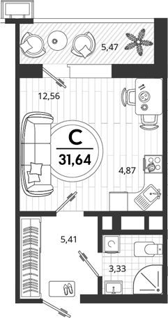 Продается 1-комн. квартира, 26.17 м²