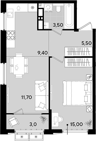 Продается 2-комн. квартира, 45.1 м²
