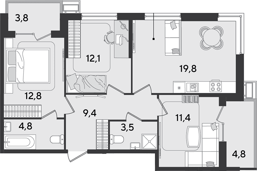 Продается 4-комн. квартира, 73.8 м²