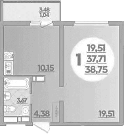 Продается 1-комн. квартира, 37.71 м²