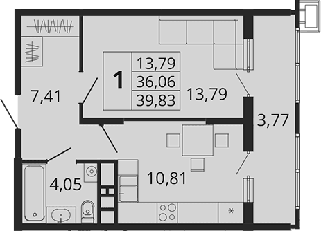 Продается 1-комн. квартира, 36.06 м²