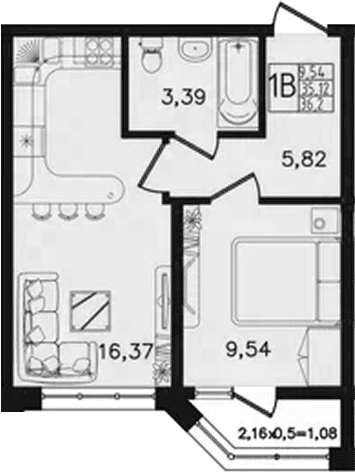 Продается 2-комн. квартира, 35.12 м²