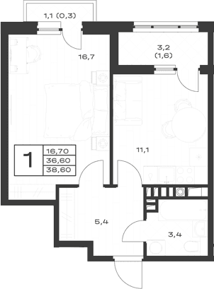 Продается 1-комн. квартира, 36.7 м²