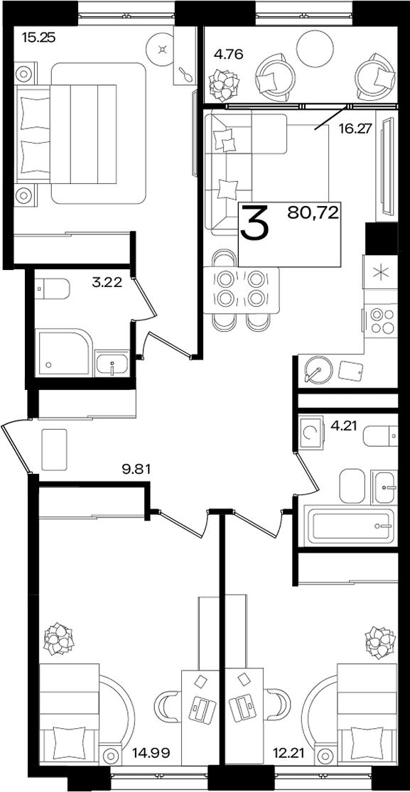 Продается 4-комн. квартира, 75.87 м²