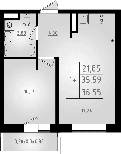 Продается 2-комн. квартира, 35.59 м²