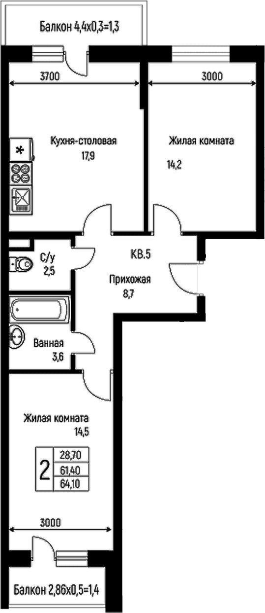 Продается 3-комн. квартира, 61.4 м²